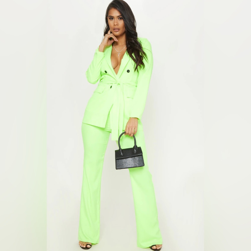 NWT; Prettylittlething Neon Lime Wide Leg trouser, Blazer not included